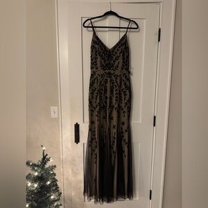 Marina Beaded V-Neck Elegant Black Evening Gown